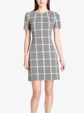Tommy Hilfiget Gray Windowpane Short Sleeve Sheath Dress
